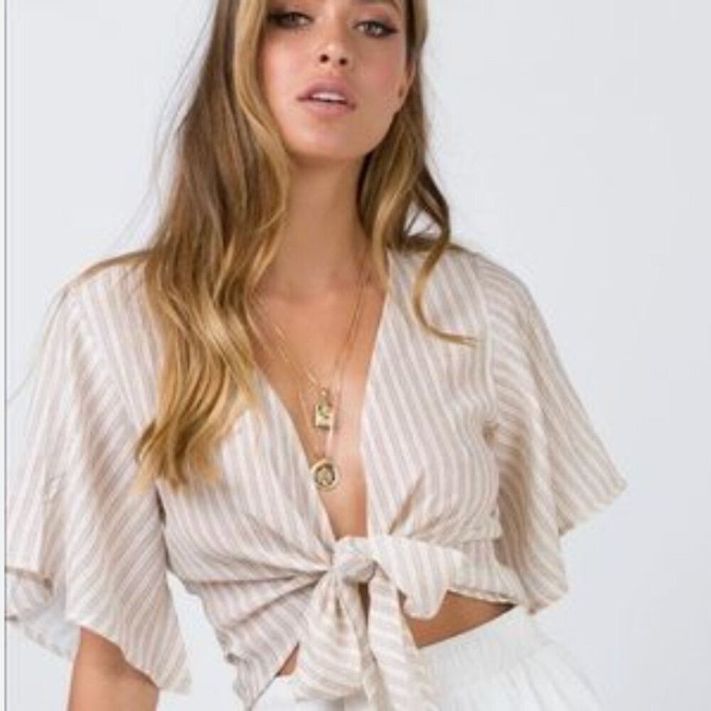 Princess Polly Beige Striped Short Sleeve Top